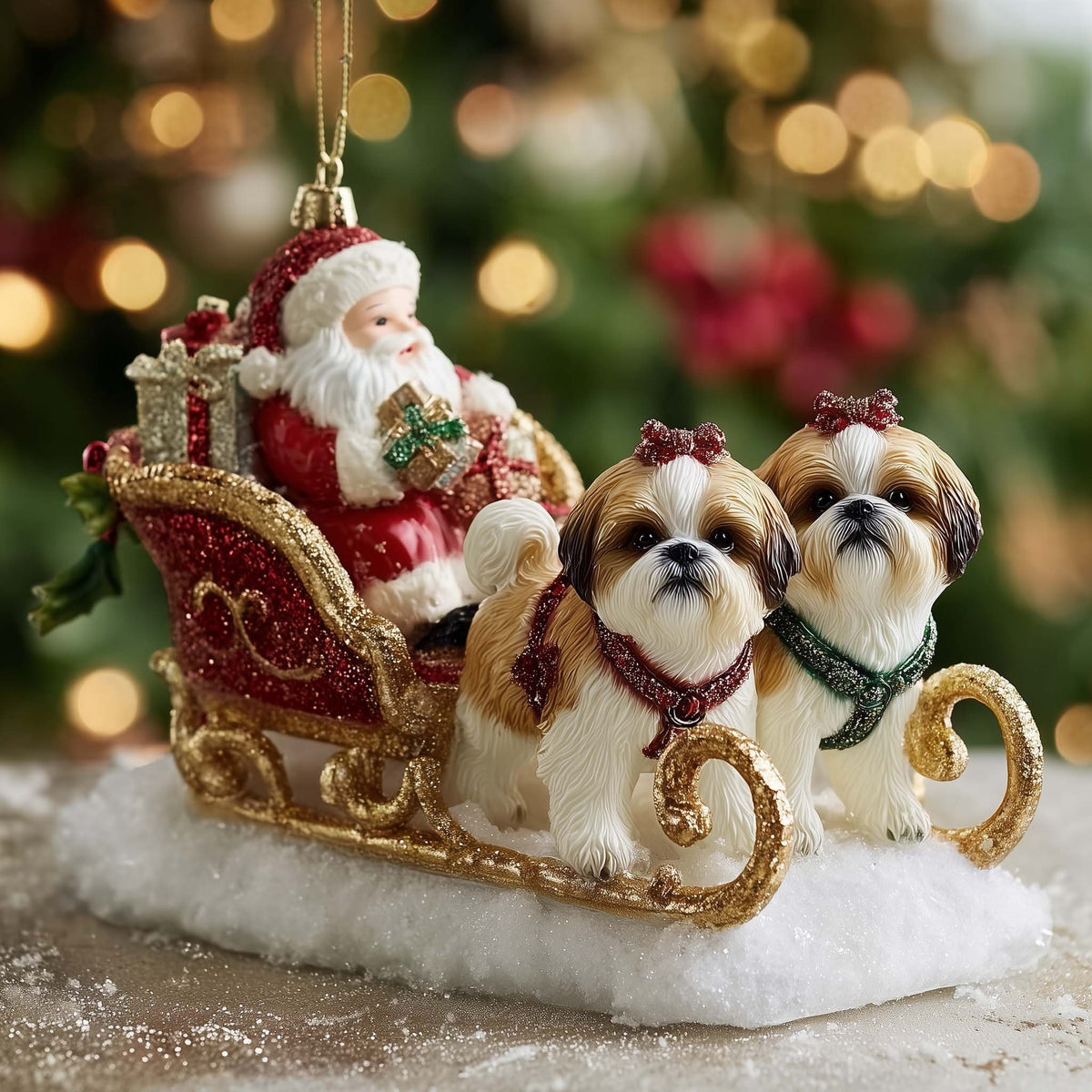 Santa's Sleigh with Two Shih Tzus Christmas Ornament