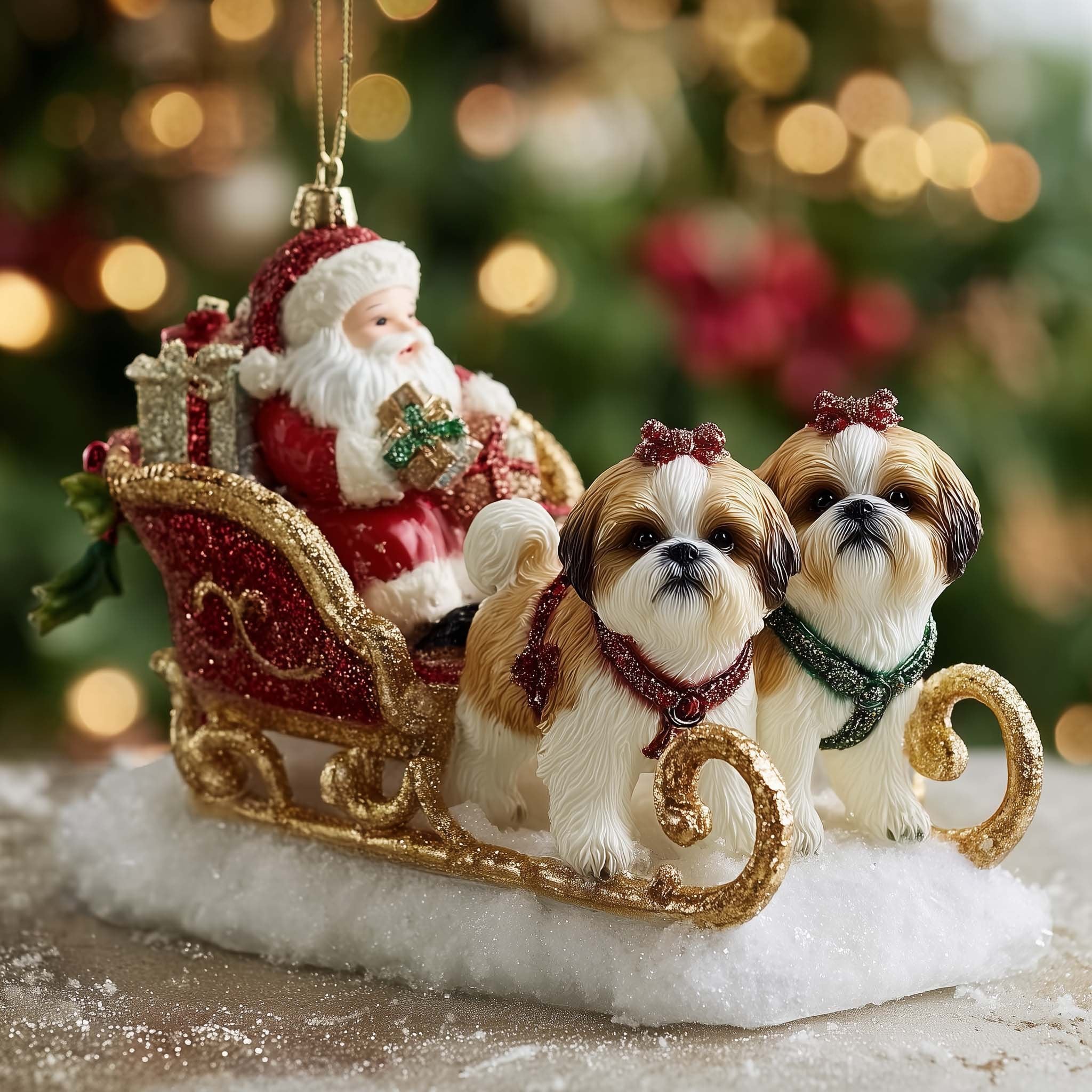 Santa's Sleigh with Two Shih Tzus Christmas Ornament