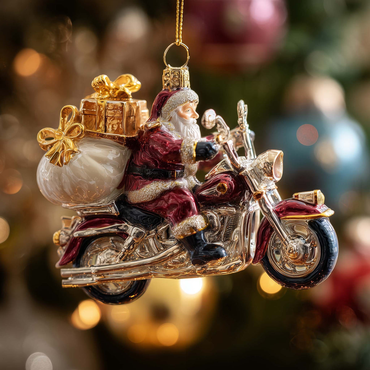 Santa's Chrome Cruiser with Gifts Christmas Ornament