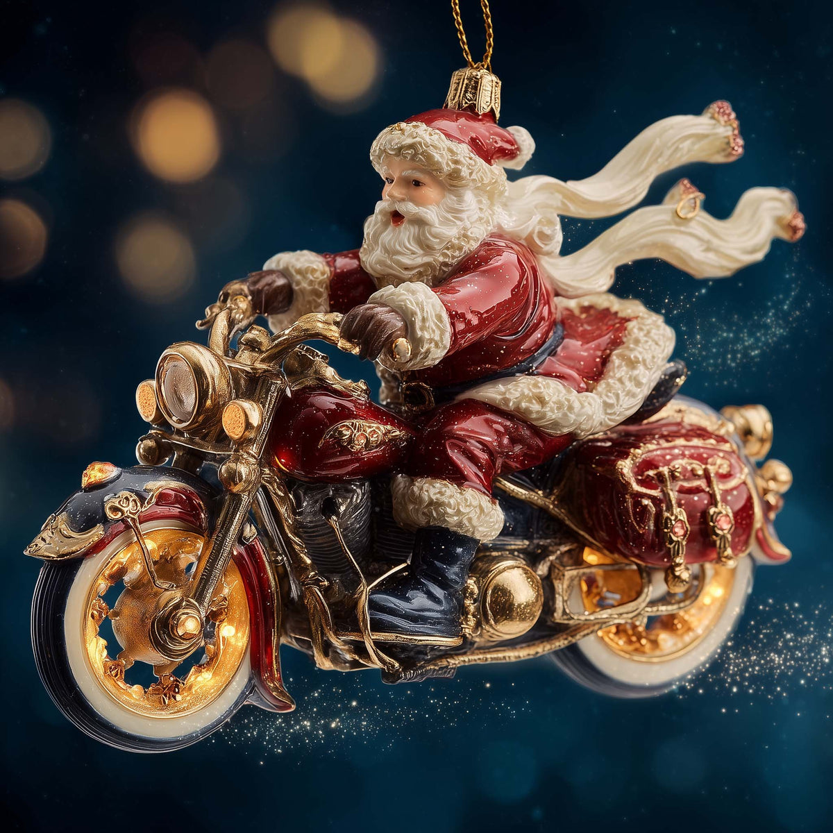 Santa on a Vintage Motorbike Christmas Ornament