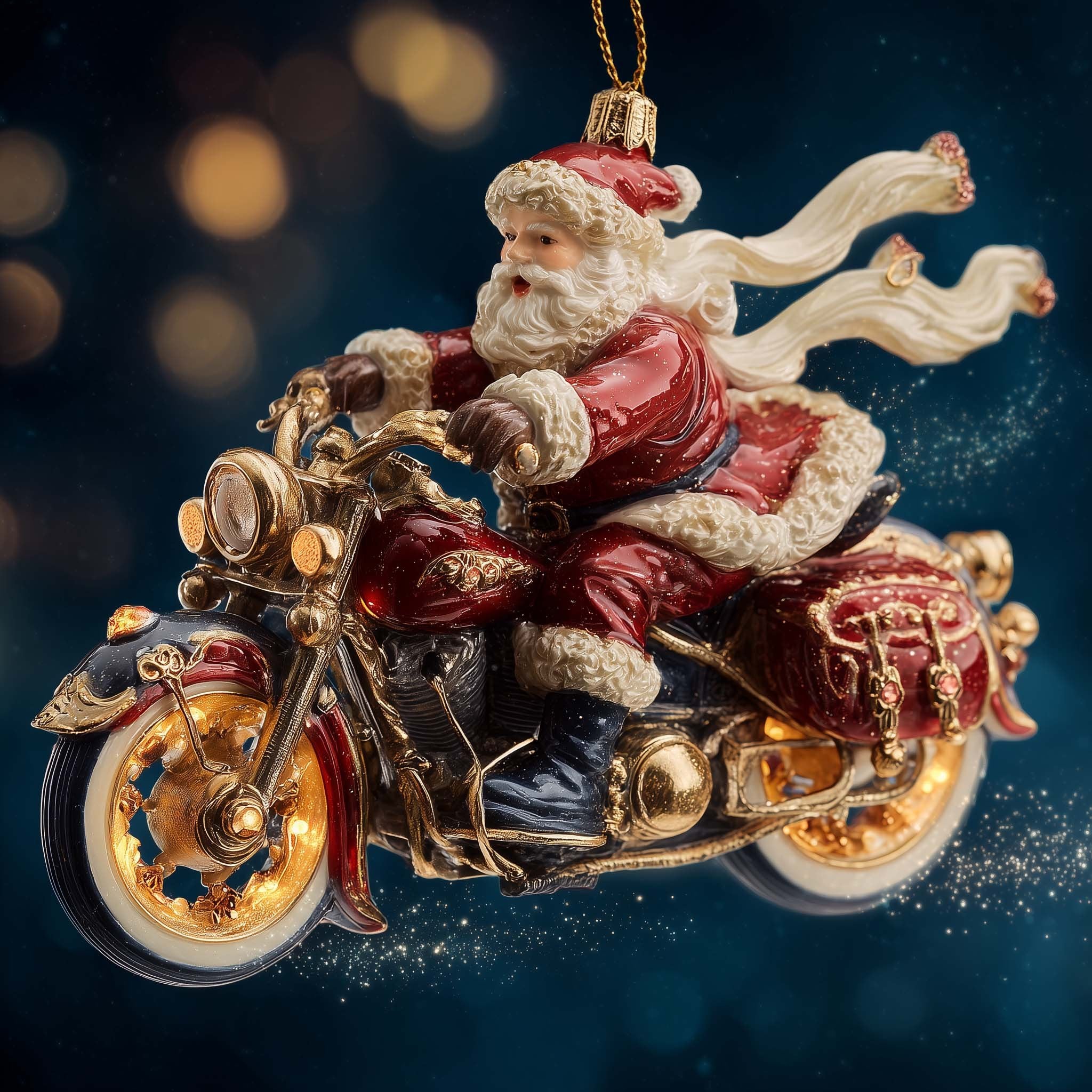 Santa on a Vintage Motorbike Christmas Ornament