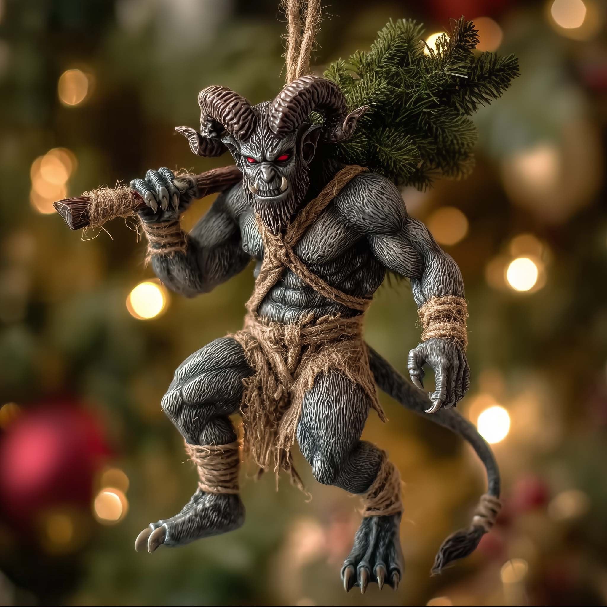 Krampus Carrying a Pine Tree Christmas Ornament