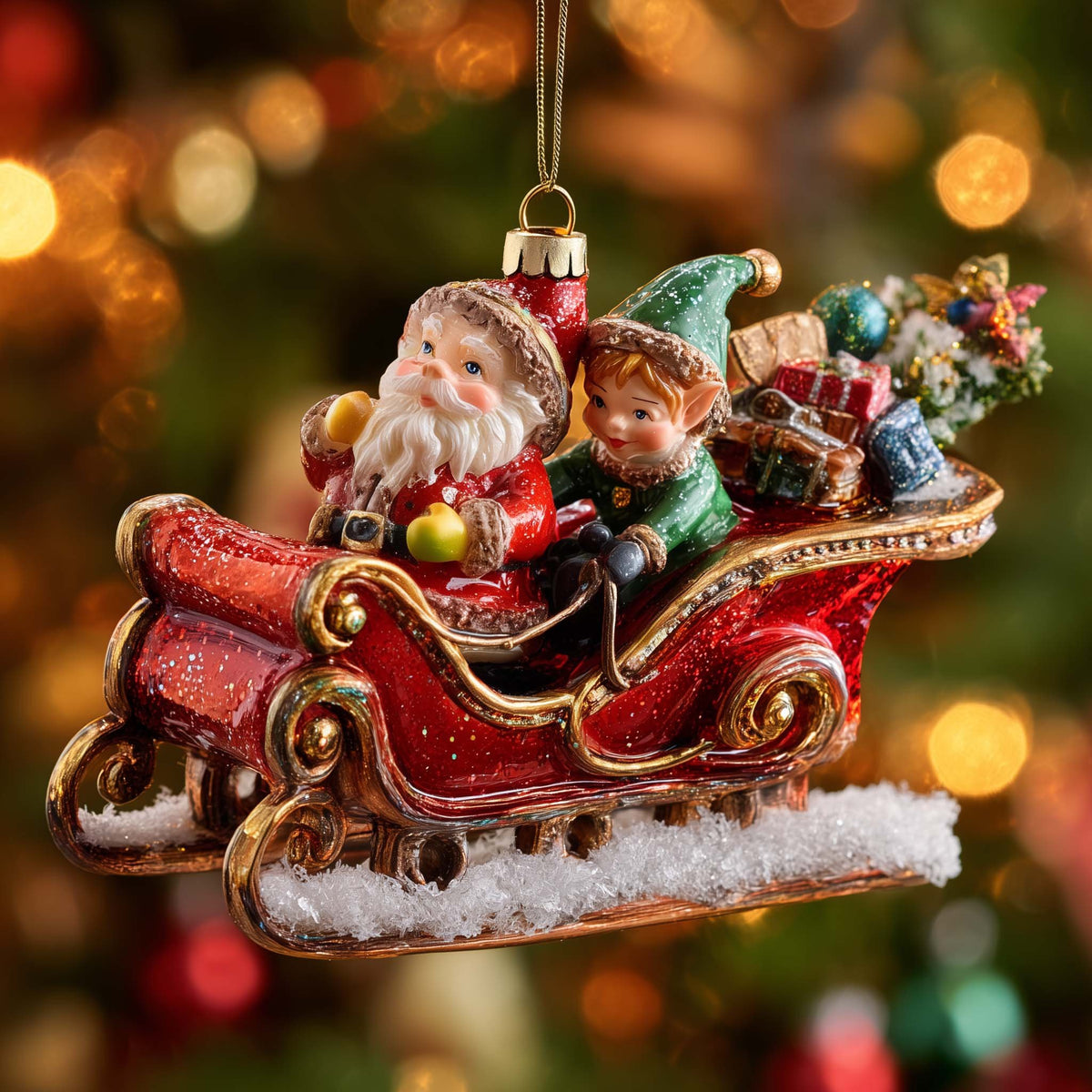 Elf Sleigh Full of Gifts Christmas Ornament
