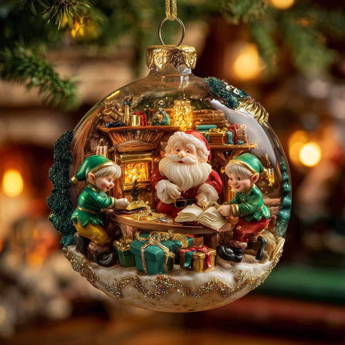 Santa's Study in a Glass Globe Christmas Ornament