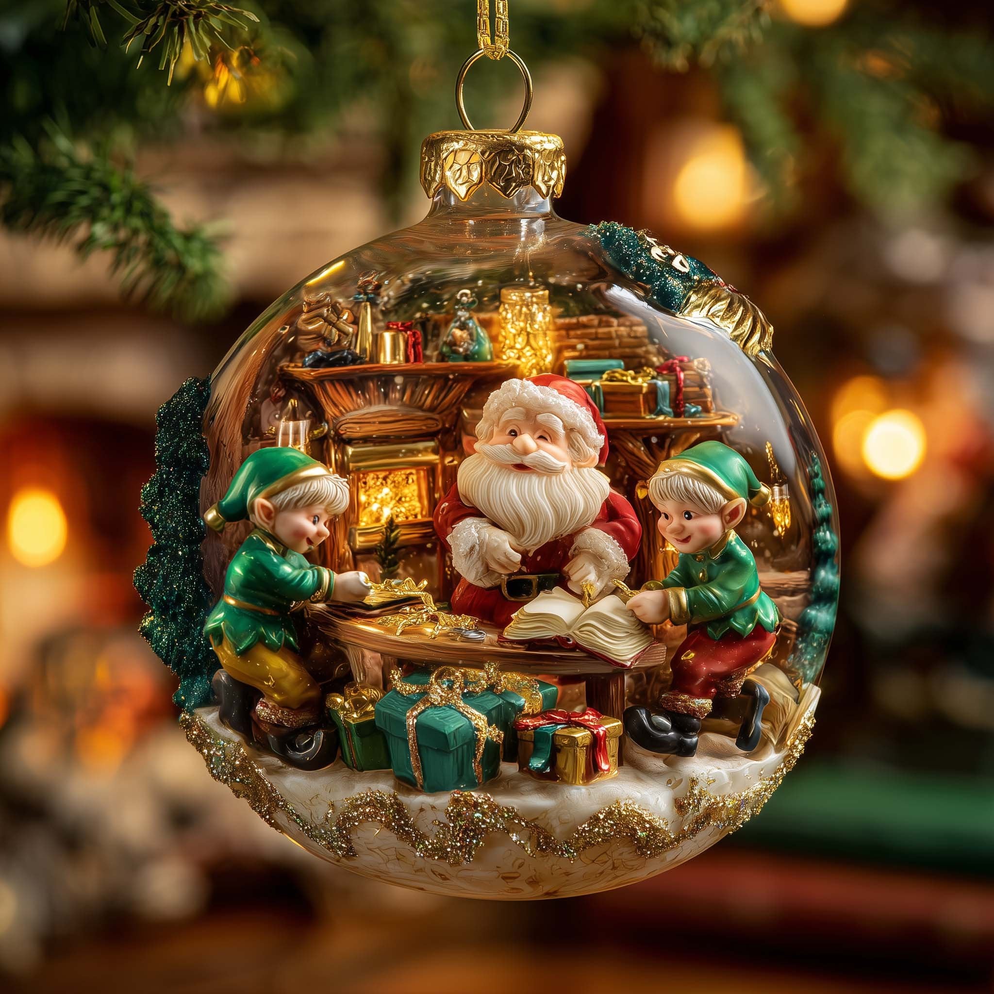 Santa's Study in a Glass Globe Christmas Ornament