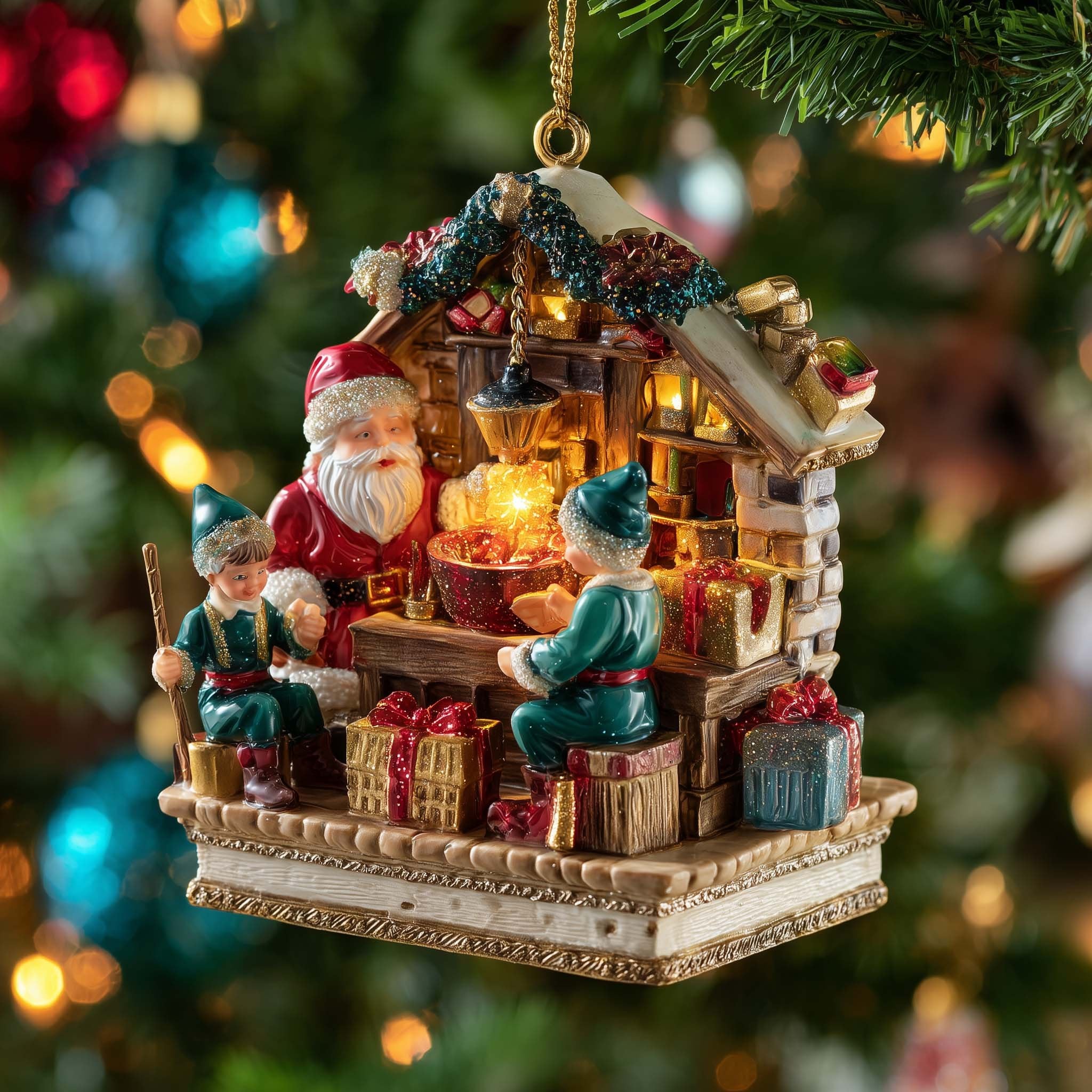 Elves at the Gift Counter Christmas Ornament