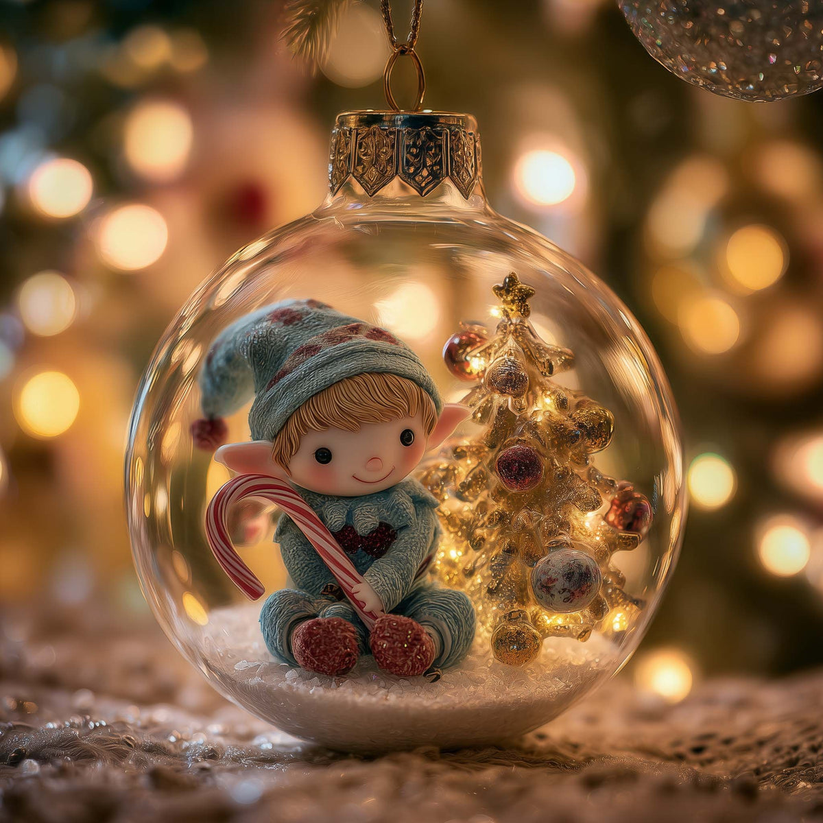 Little Elf in a Snow Globe Christmas Ornament