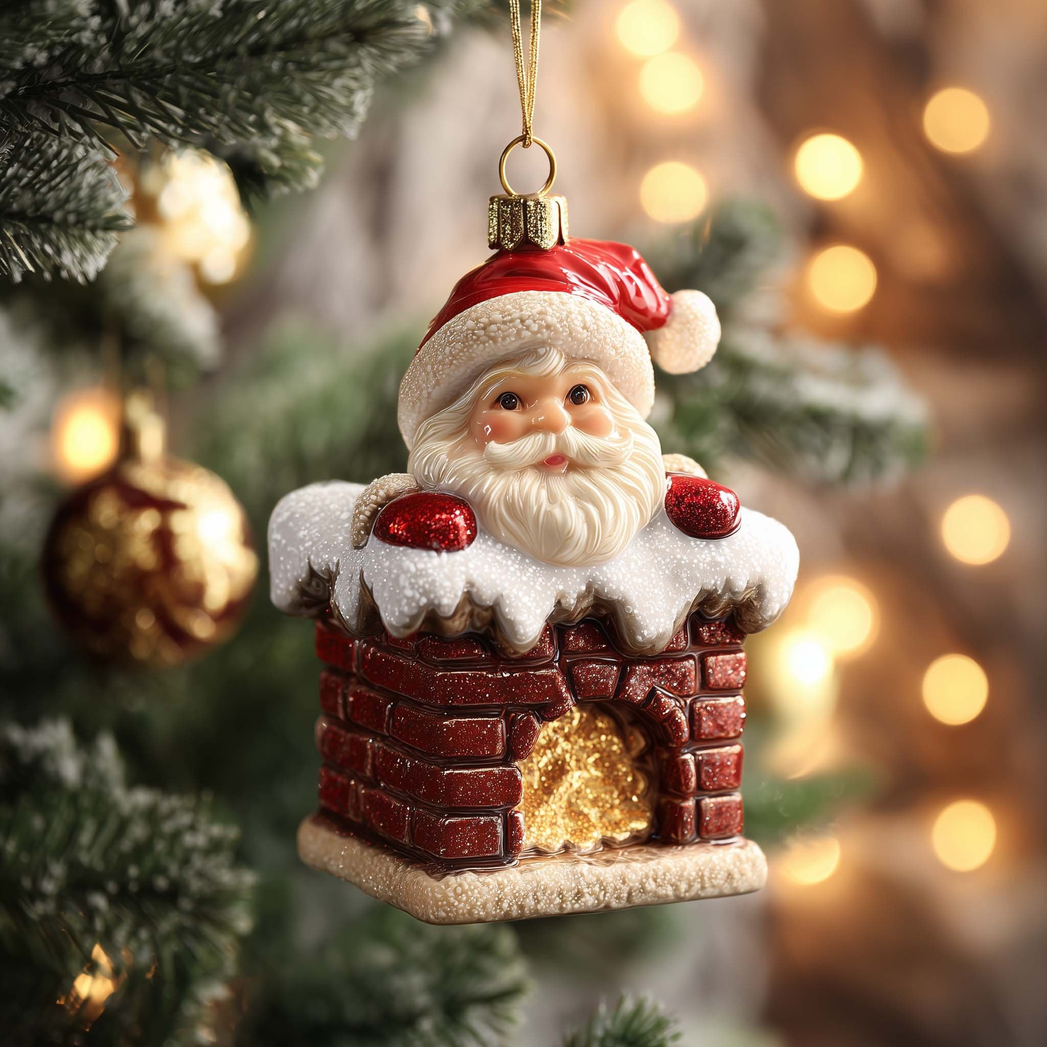 Santa Waving from the Chimney Christmas Ornament