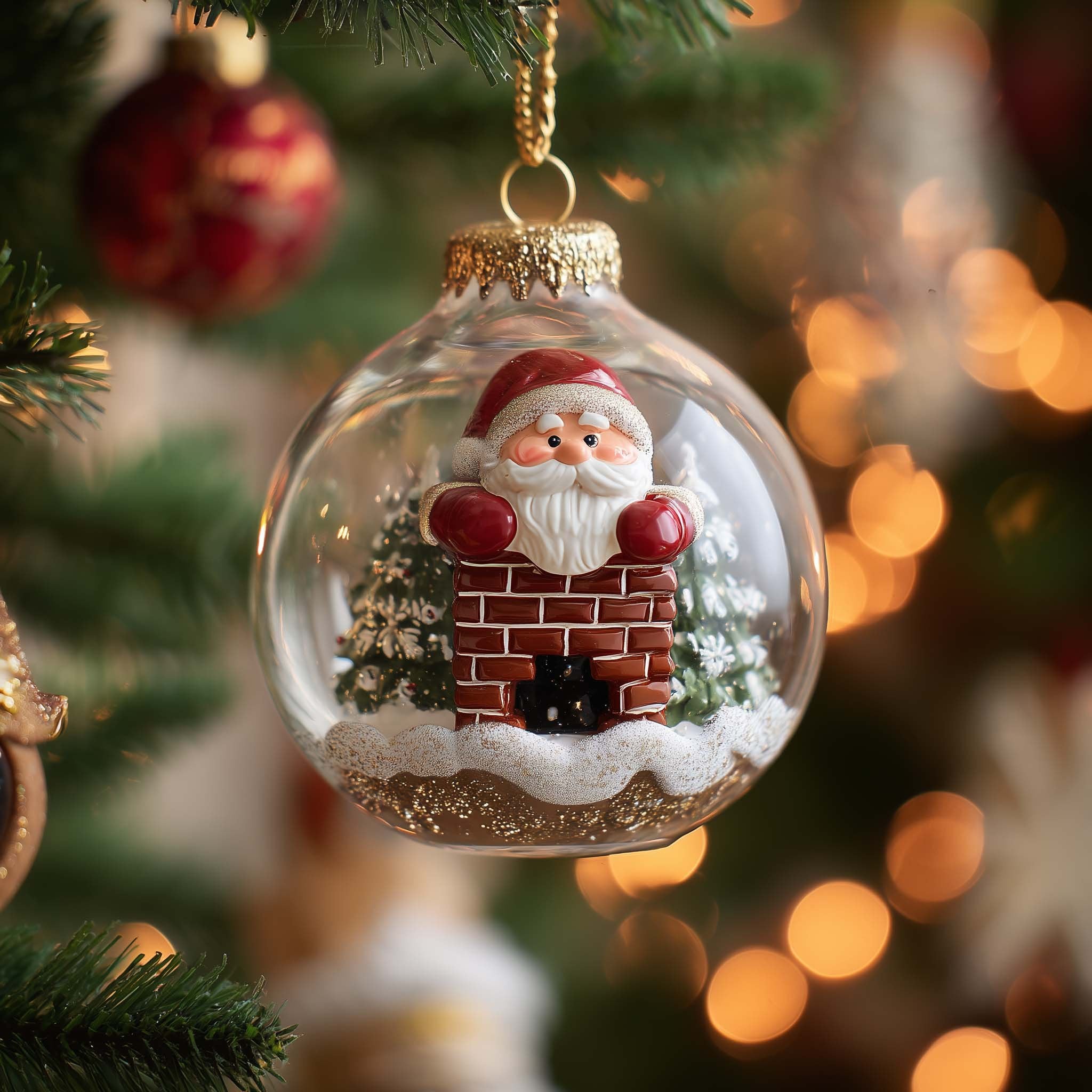 Santa in the Chimney Globe Christmas Ornament