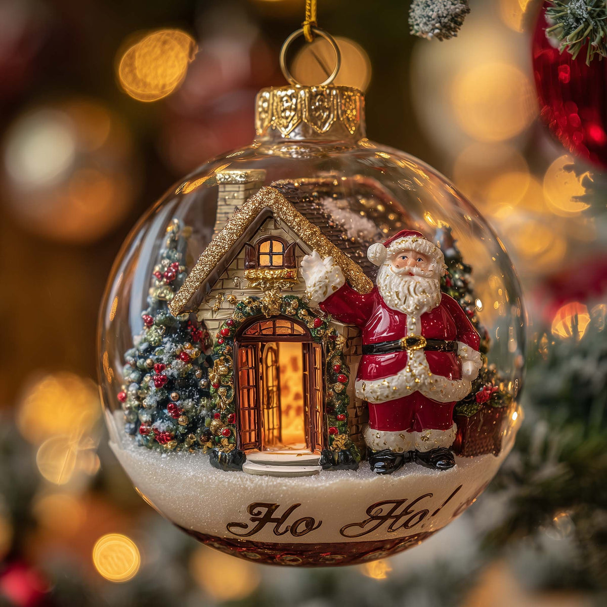 Santa at the Cottage Door Globe Christmas Ornament