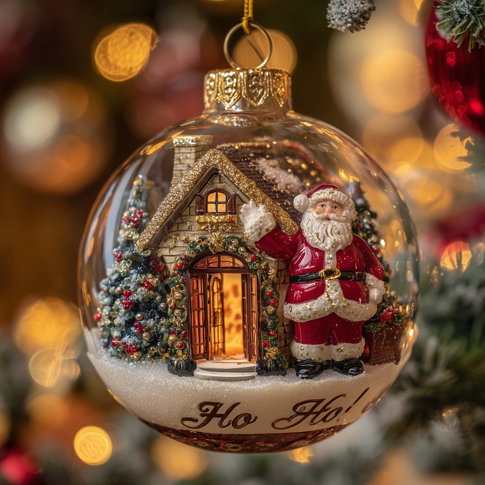 Santa at the Cottage Door Globe Christmas Ornament