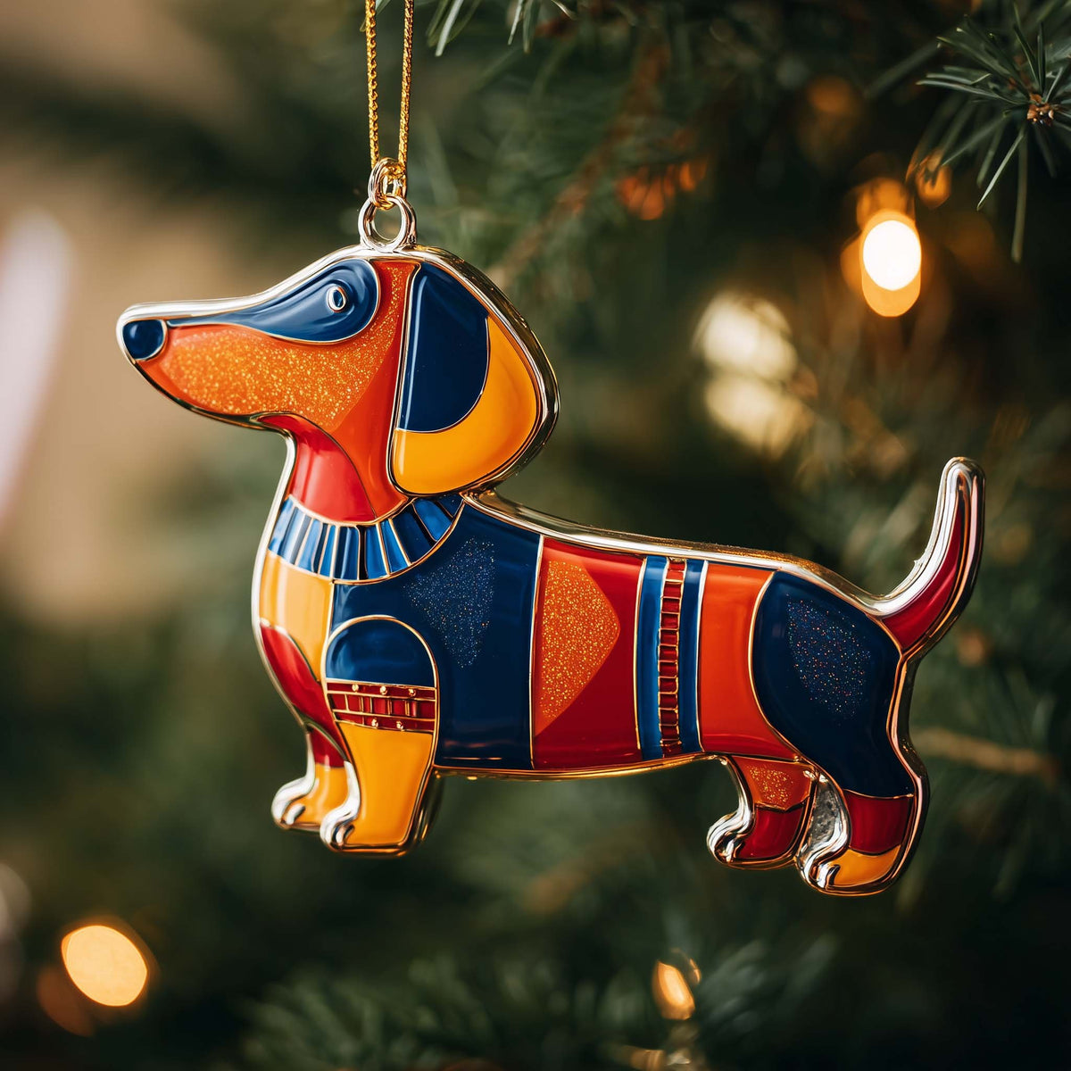 Folk Art Dachshund Charm Christmas Ornament