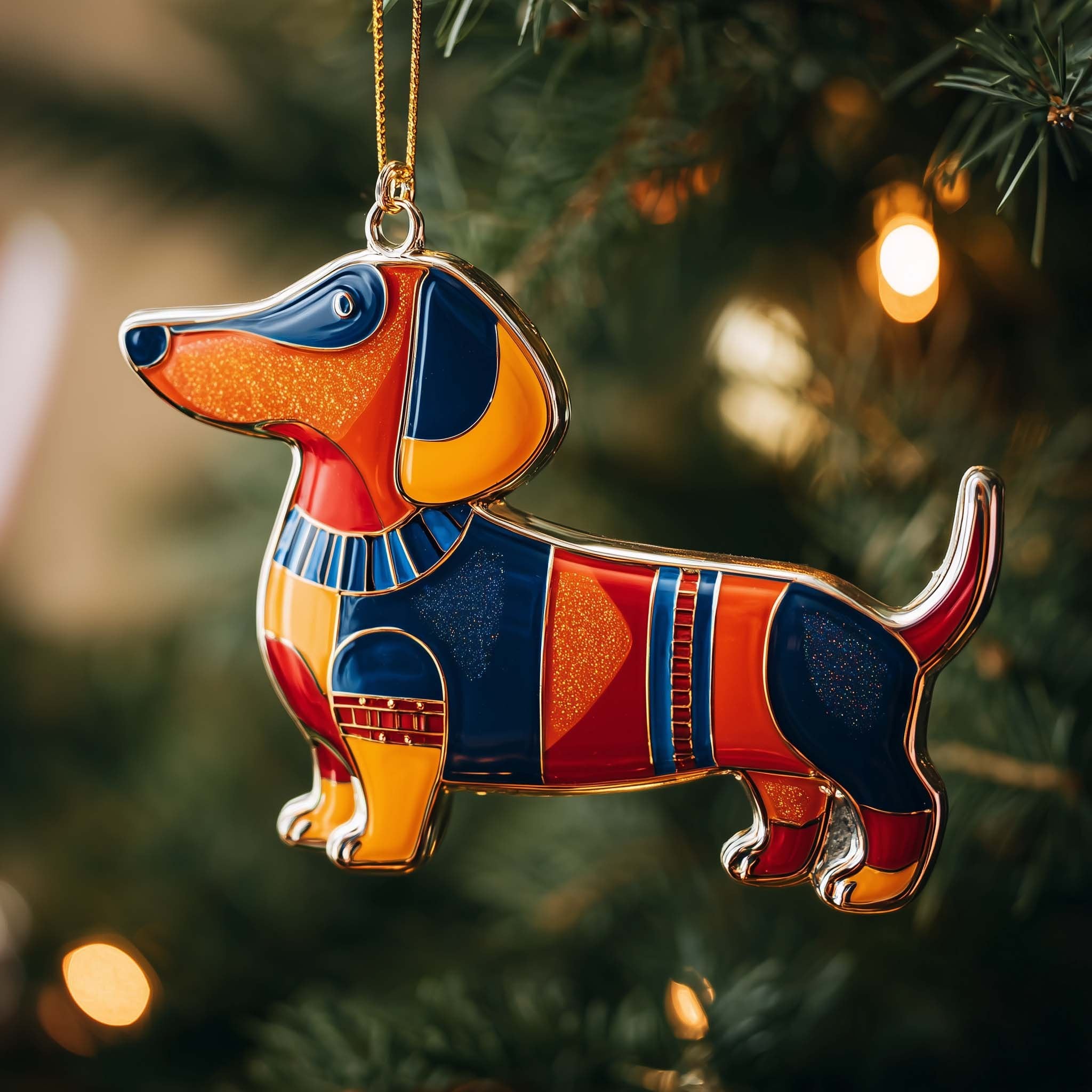 Folk Art Dachshund Charm Christmas Ornament