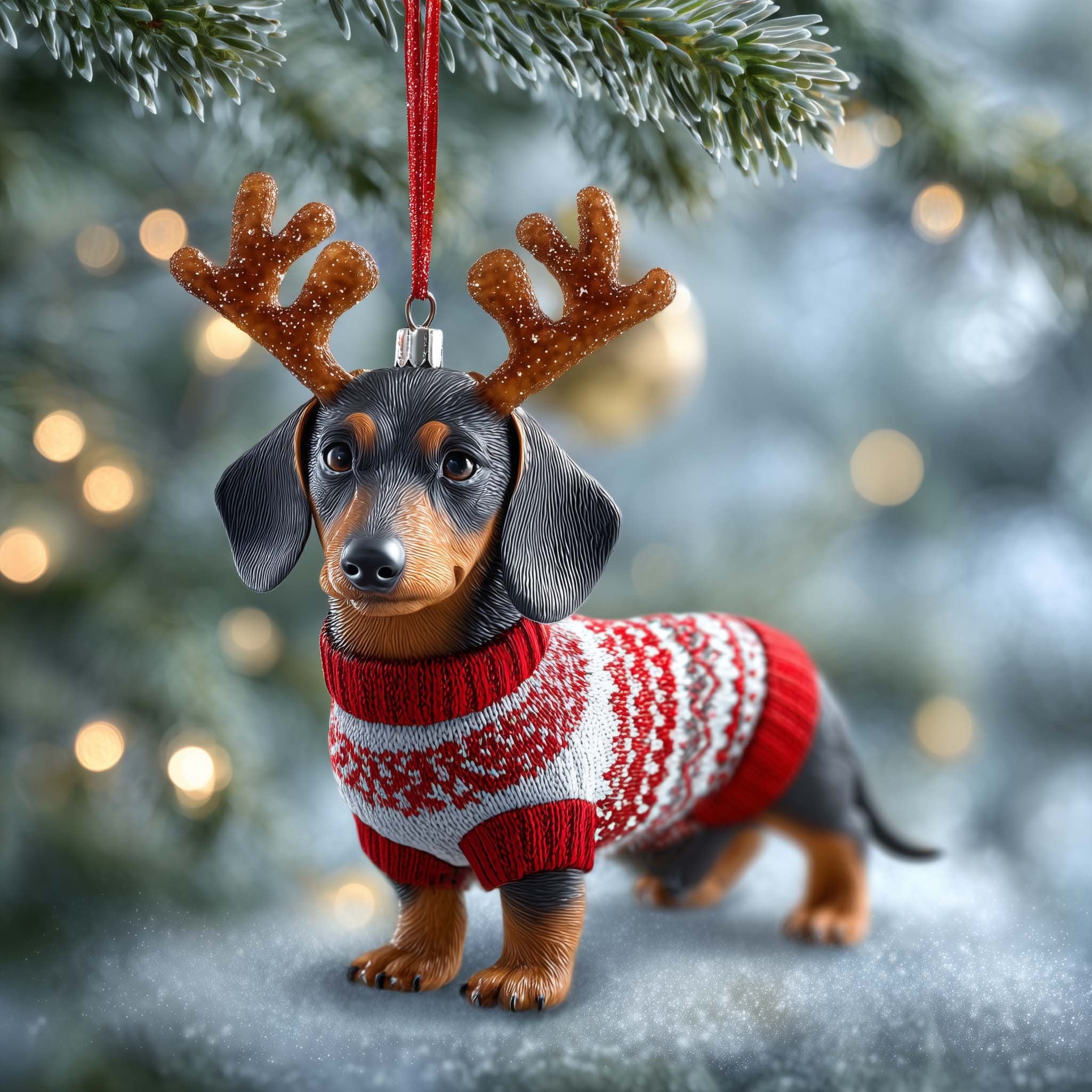 Dachshund in a Candy Cane Sweater Christmas Ornament