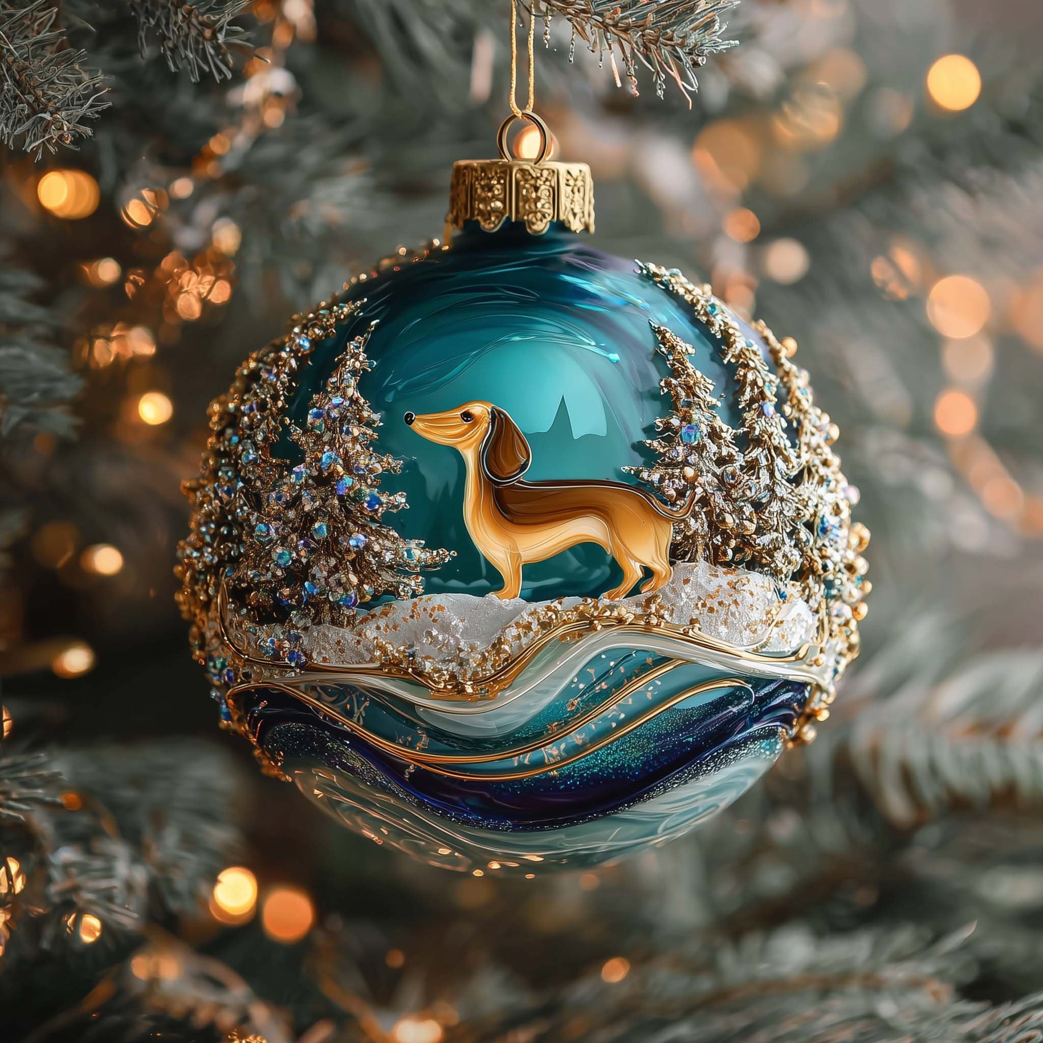 Golden Dachshund Winter Bauble Christmas Ornament