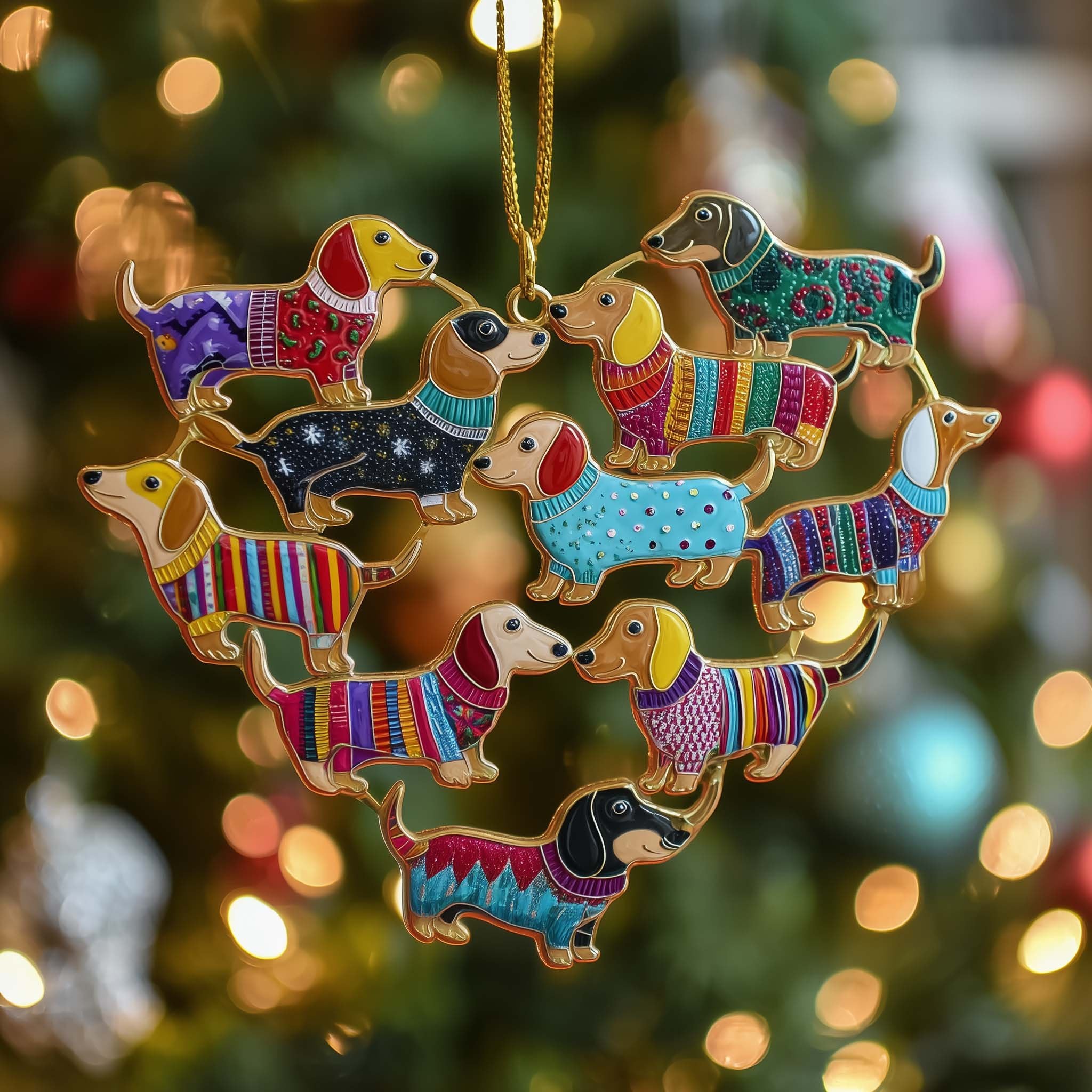 Dachshund Heart Wreath Christmas Ornament