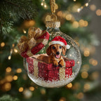 Dachshund in a Red Gift Box Christmas Ornament