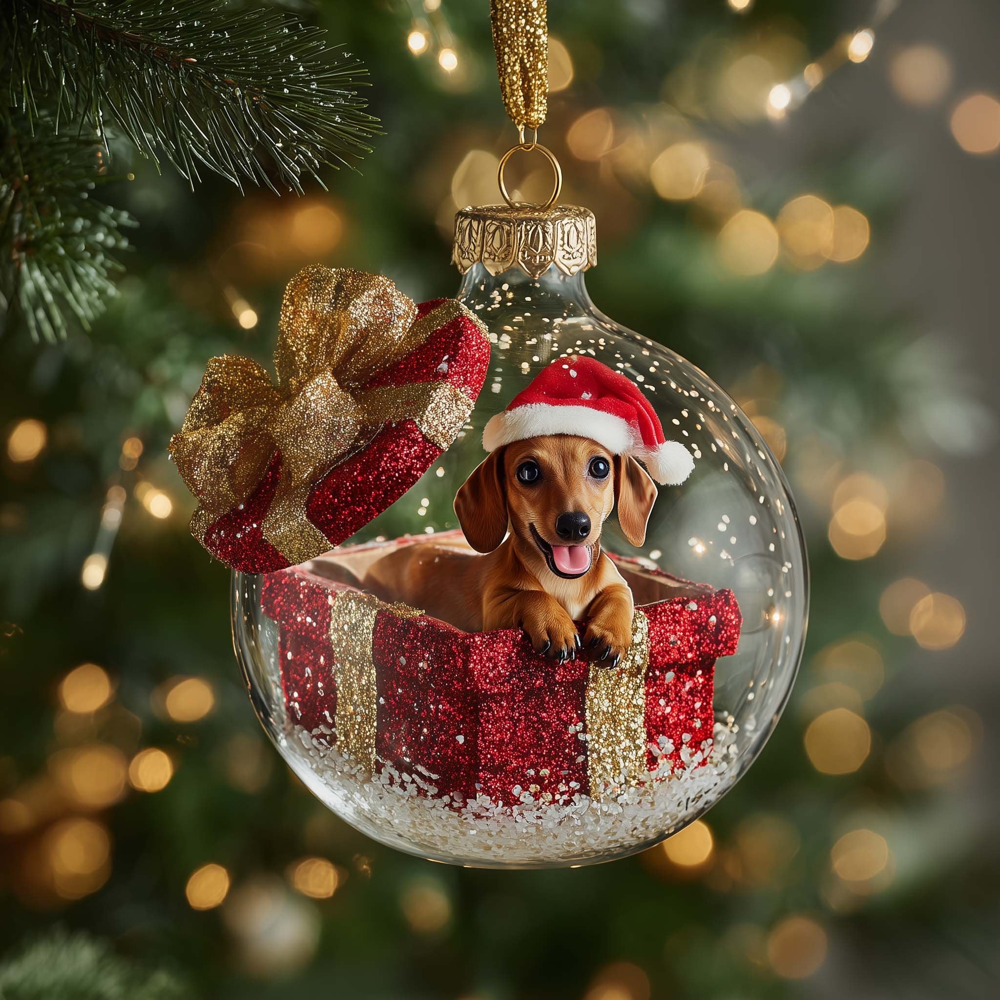 Dachshund in a Red Gift Box Christmas Ornament