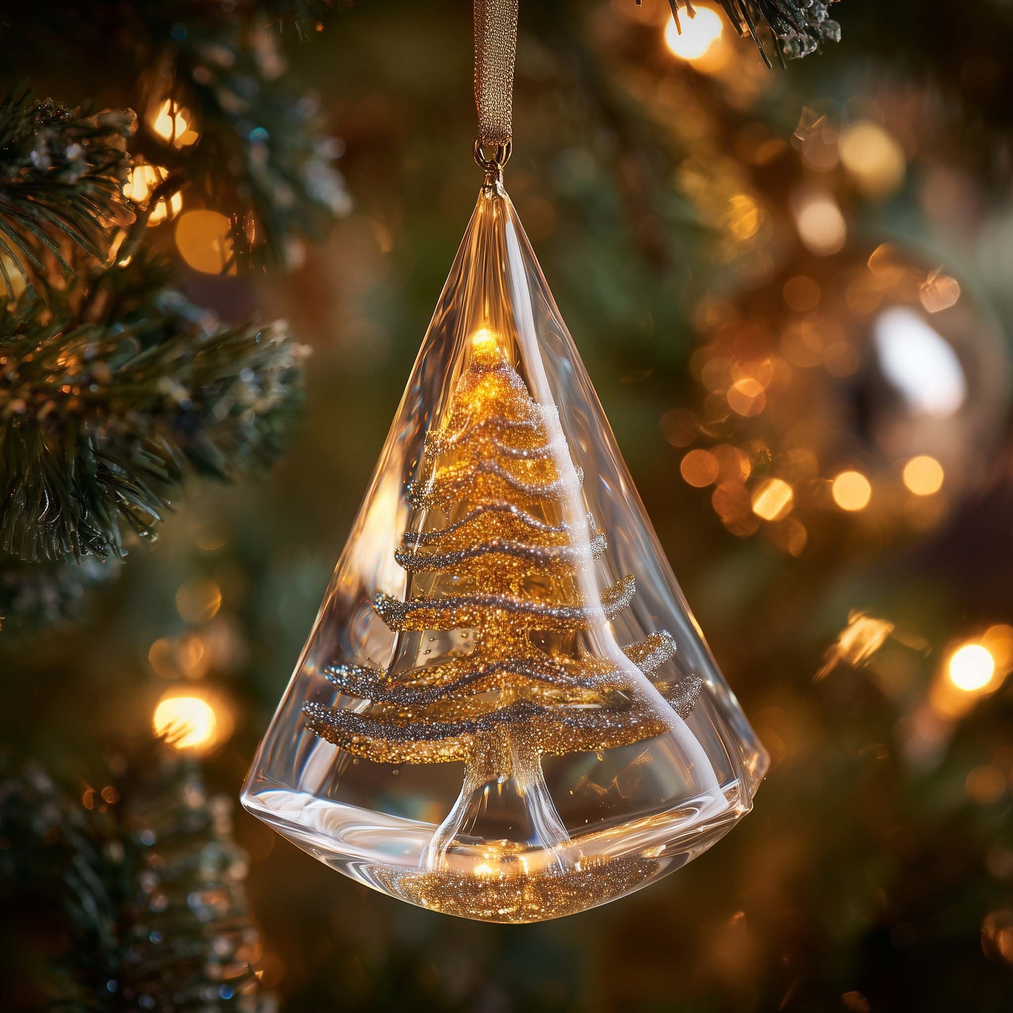 Golden Tree in a Glass Cone Christmas Ornament