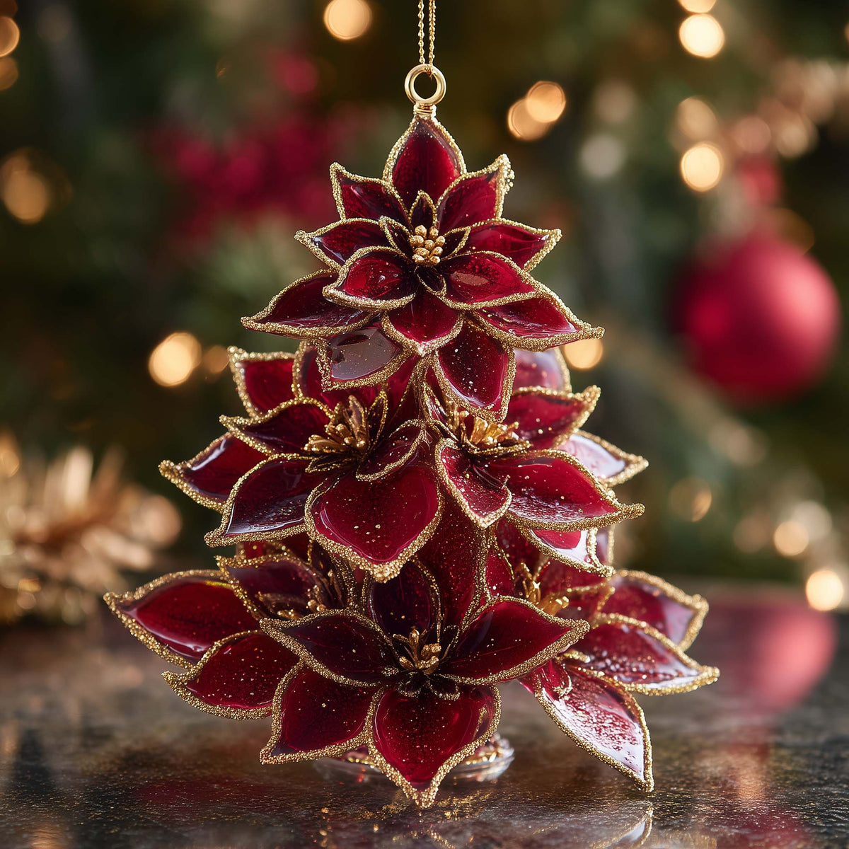 Ruby Poinsettia Tree Christmas Ornament