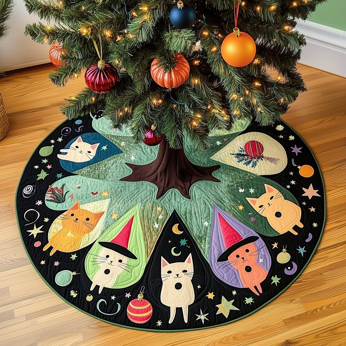 Halloween Christmas Cat Christmas Tree Skirt