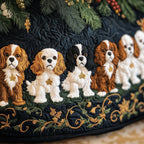 Cavalier Spaniels on Green Gold Vine Christmas Tree Skirt