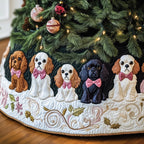Cavaliers with Pink Bows on White Christmas Tree Skirt