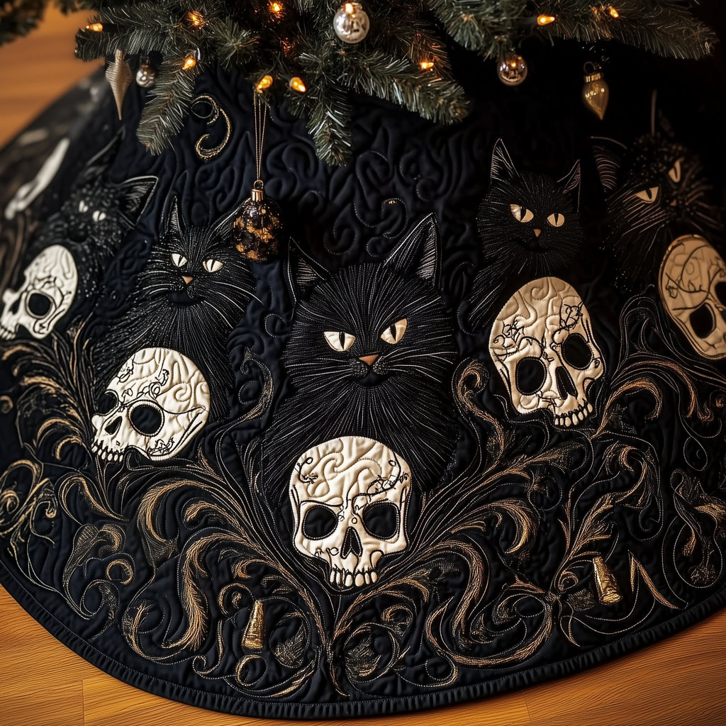 Black Cat and Sugar Skulls Christmas Tree Skirt