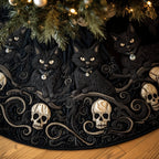 Gothic Cats in Silver Filigree Christmas Tree Skirt