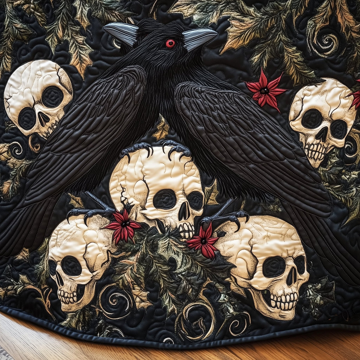 Twin Ravens Guarding Skulls Christmas Tree Skirt