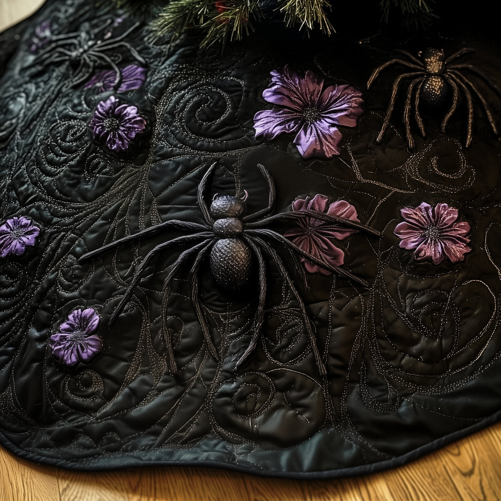 Velvet Spider and Violet Blooms Christmas Tree Skirt