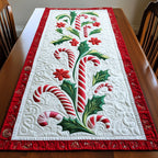Candy Canes with Holly on Cream Table Runner
