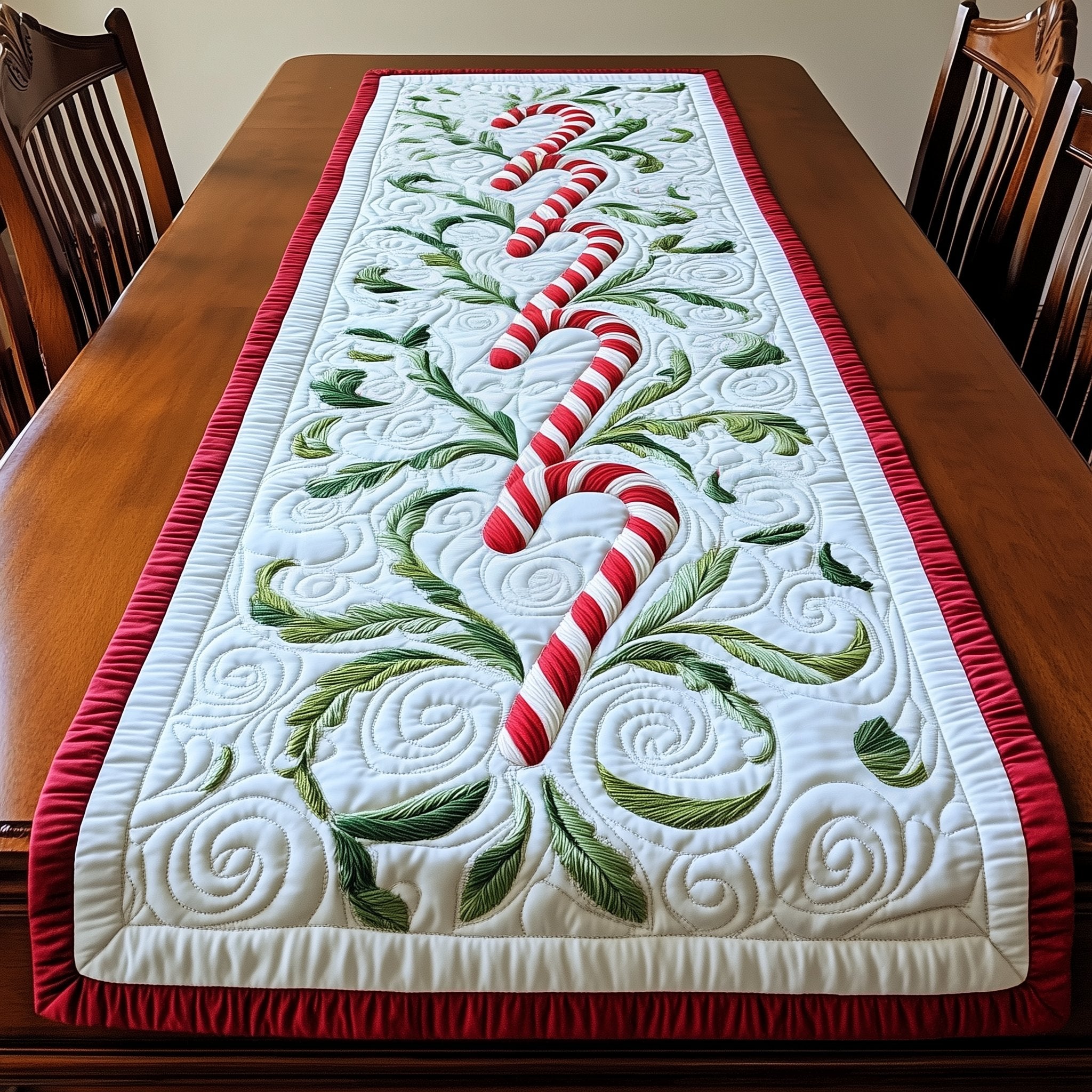 Candy Cane with a Green Vine Table Runner