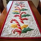Candy Canes with Golden Leaves Table Runner