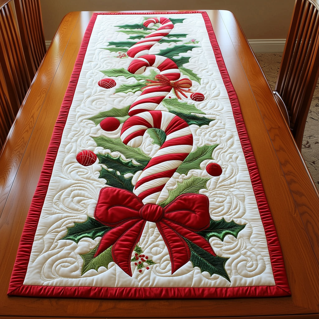 Candy Cane with a Red Bow Table Runner