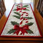 Candy Canes with Red Bow and Holly Table Runner
