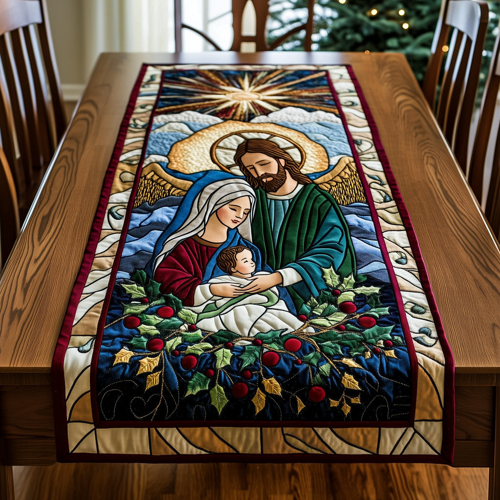 Holy Family in a Stained Glass Garden Table Runner