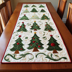 Three Green Trees with Red Baubles Table Runner