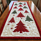 Red Trees on Cream with Stars Table Runner
