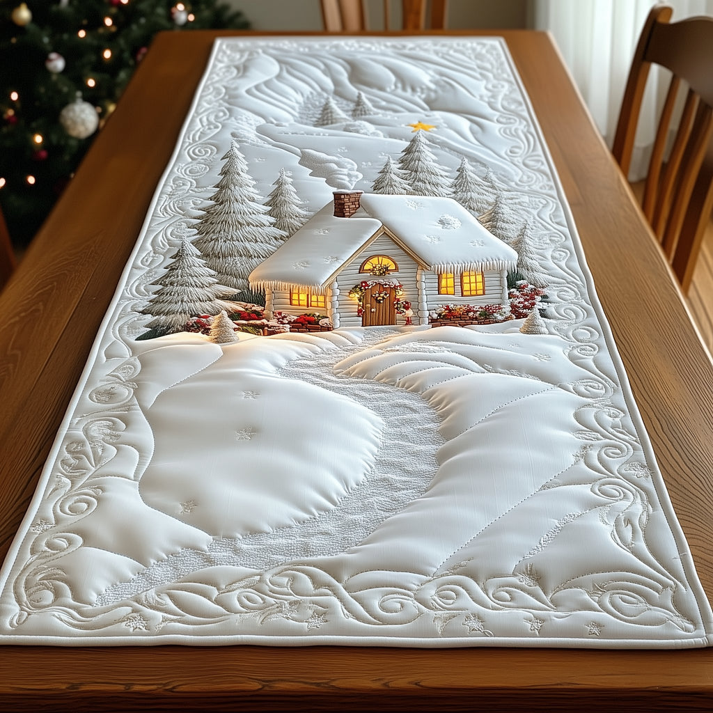 White Quilted Cottage in the Snow Table Runner