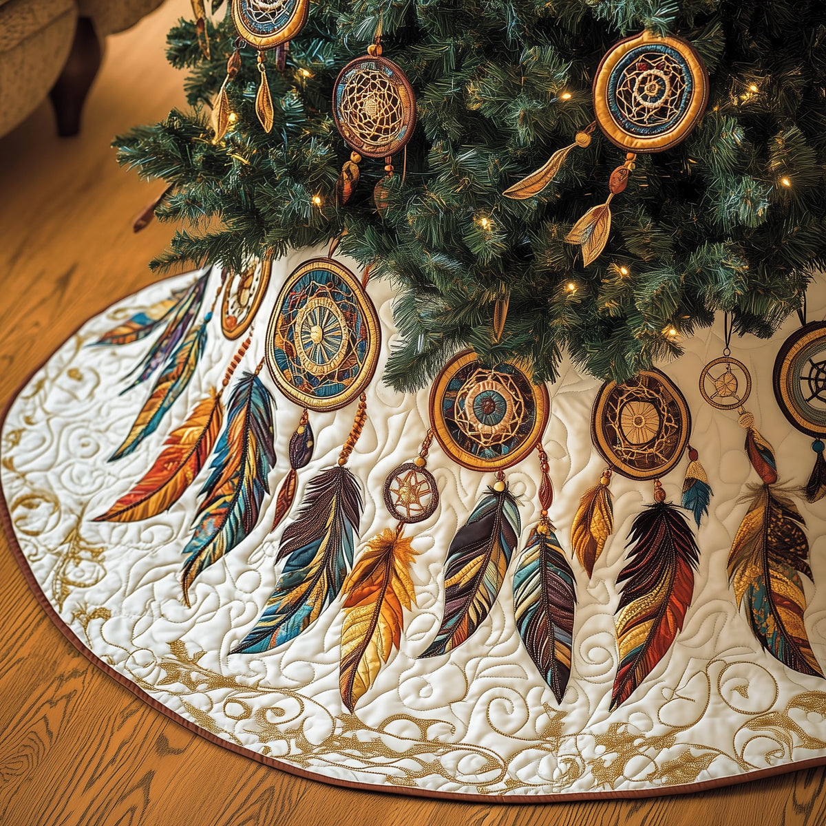 Dreamcatchers with Colorful Feathers Christmas Tree Skirt