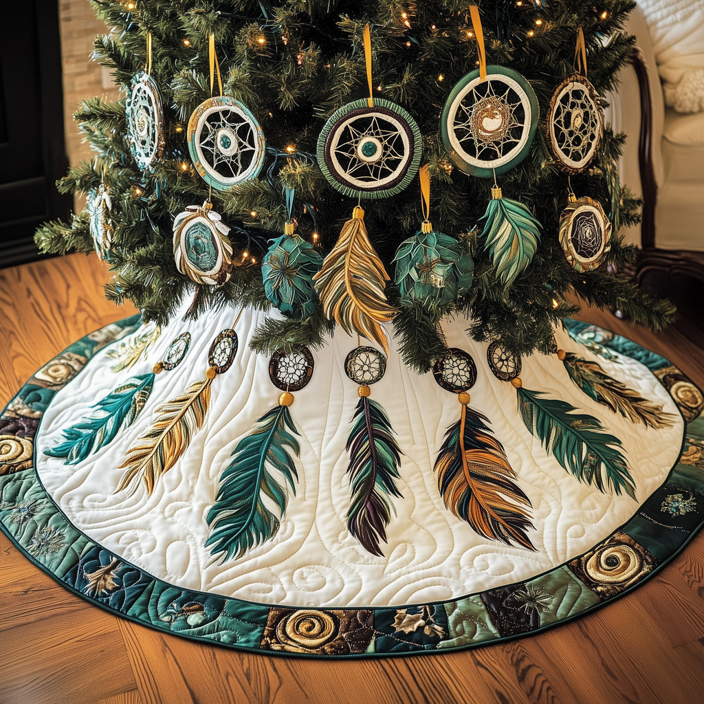 Dreamcatchers with Teal Feathers Christmas Tree Skirt