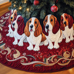 Basset Hounds on Red Swirl Christmas Tree Skirt
