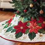 Poinsettia Bloom on Snow Swirl Christmas Tree Skirt