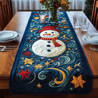 Snowman on Navy with Gold Stars Table Runner