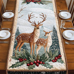 Two Deer in a Snowy Forest Table Runner