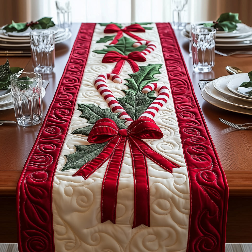 Candy Canes with Red Ribbons Table Runner