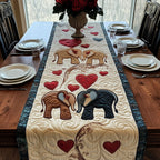 Elephant Pair with Red Hearts Table Runner