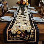 Bees with Flowers on Black Table Runner