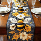 Bee with White Blossoms on Grey Table Runner